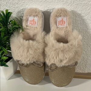 GB Girls Gold and Beige Fur Slippers